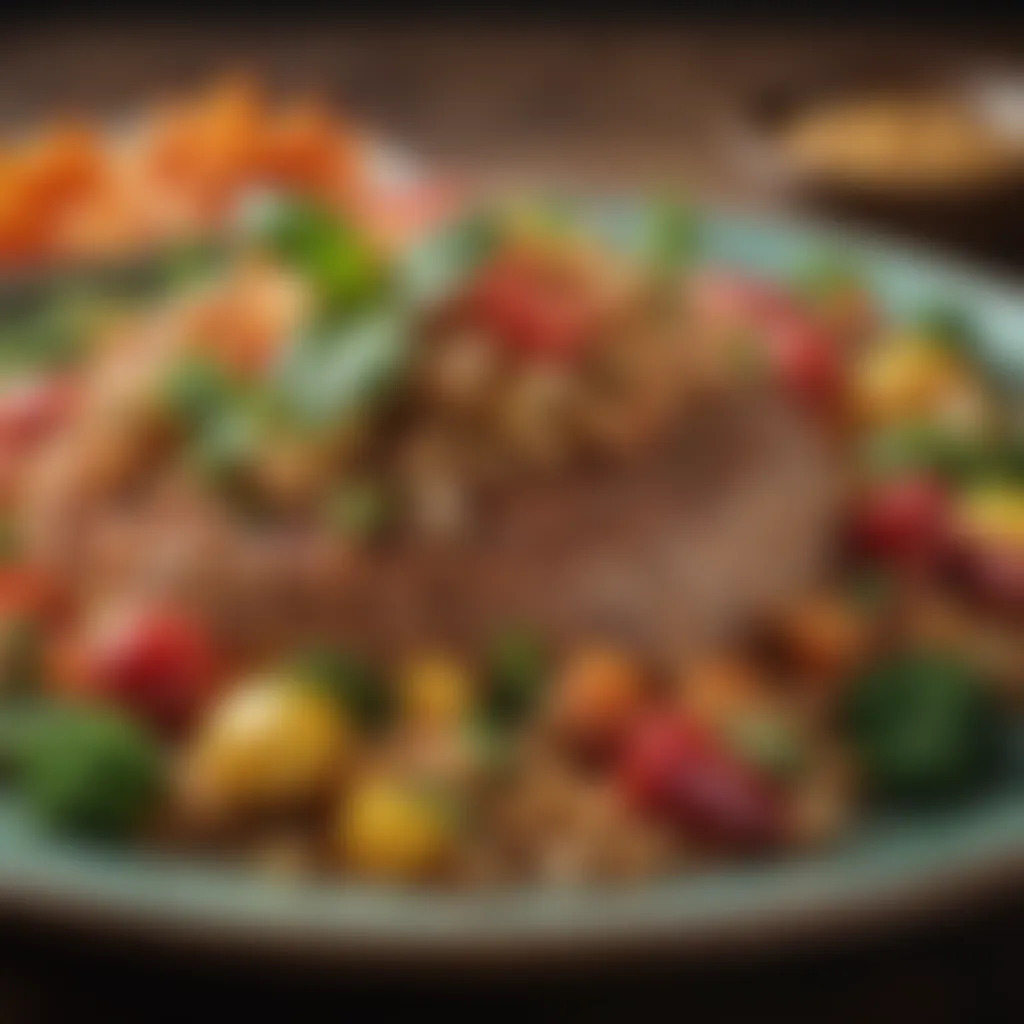 Nutrient-Rich Vegan Dish Without Carbs Close-up of an exquisite vegan dish, rich in colors and nutrients, free from traditional carbohydrates.