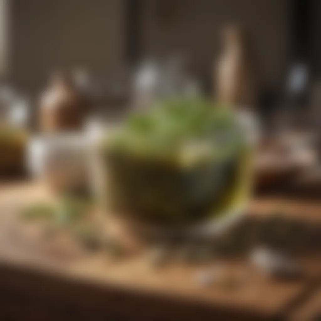 Aromatic blend of herbs in a rustic kitchen setting