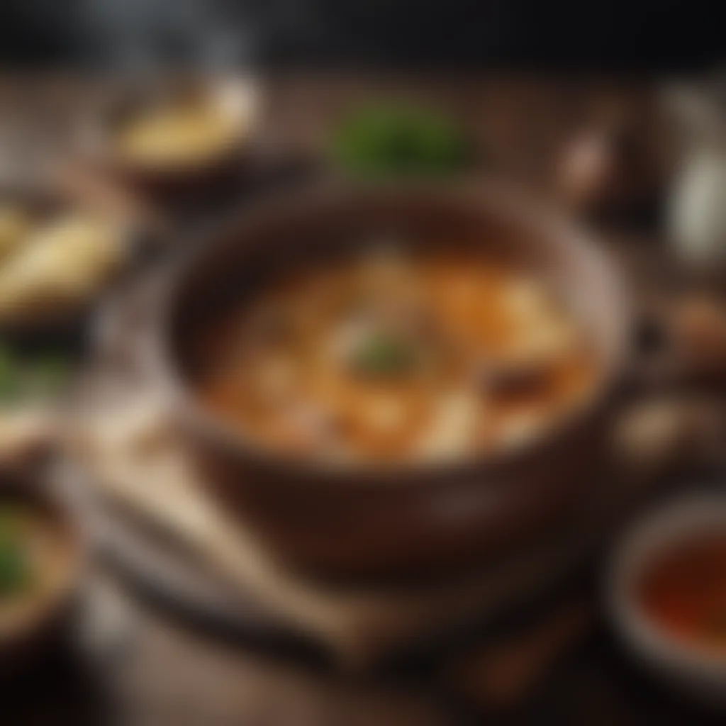 Simmering Broth for Acorda Rich broth simmering in a traditional clay pot