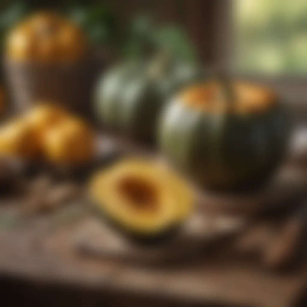 Acorn squash in rustic setting