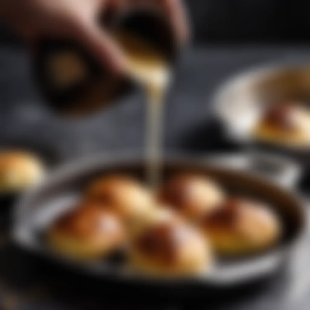 Aebleskiver batter being poured into pan