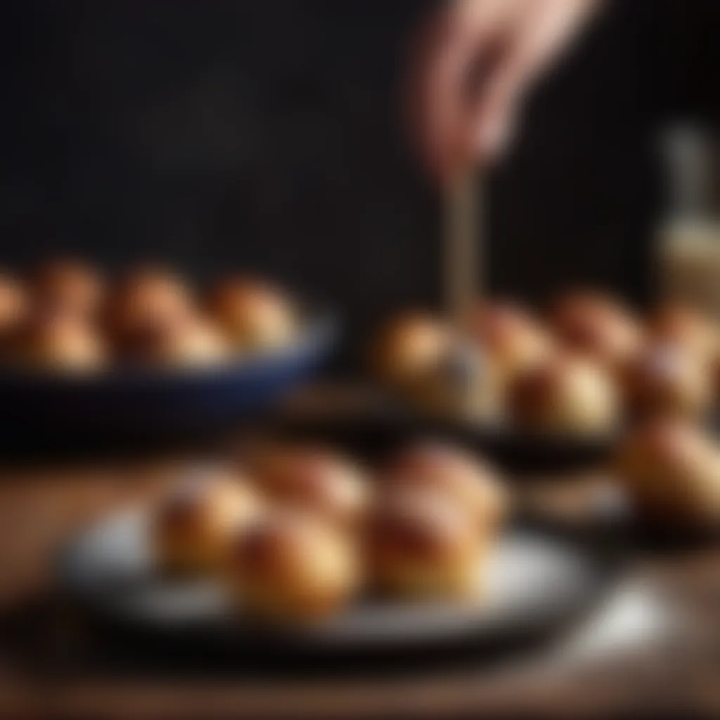 Aebleskiver being turned using a wooden skewer