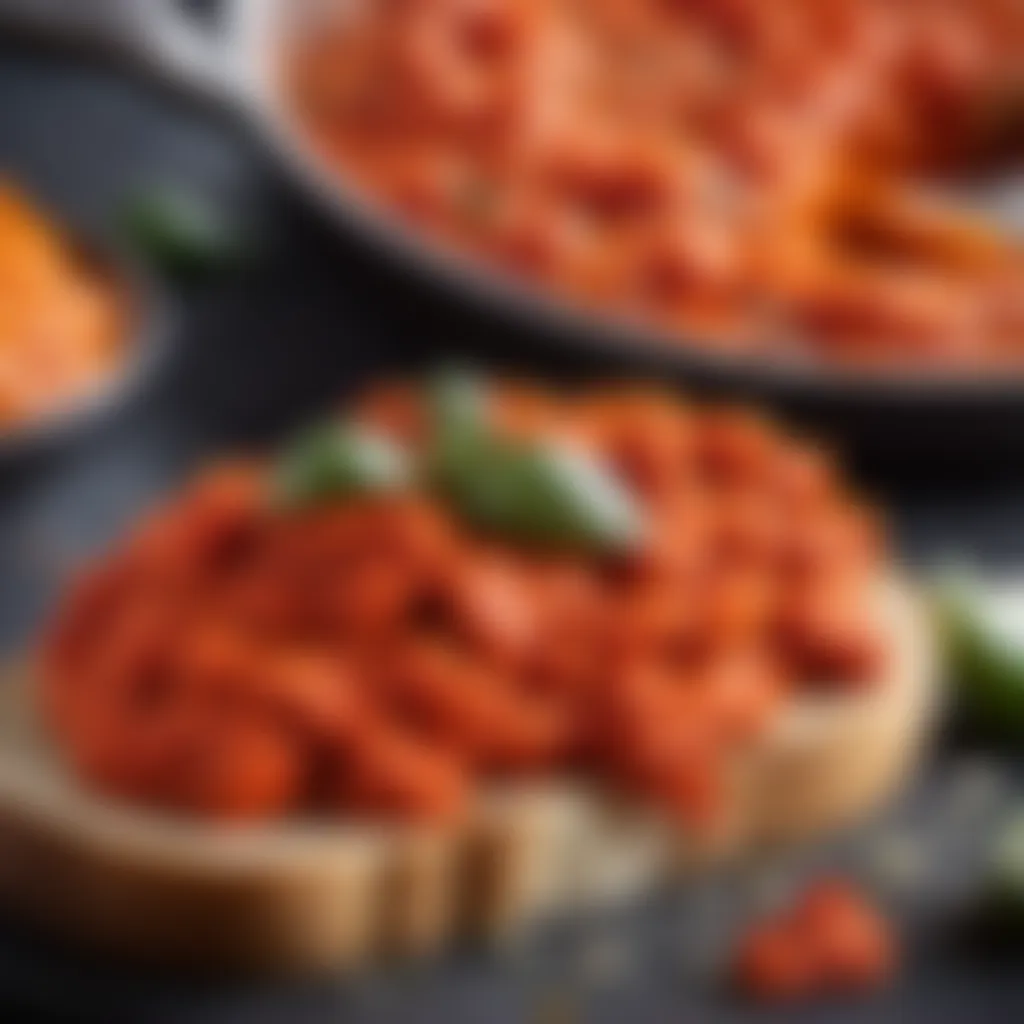 Ajvar spread on a slice of bread