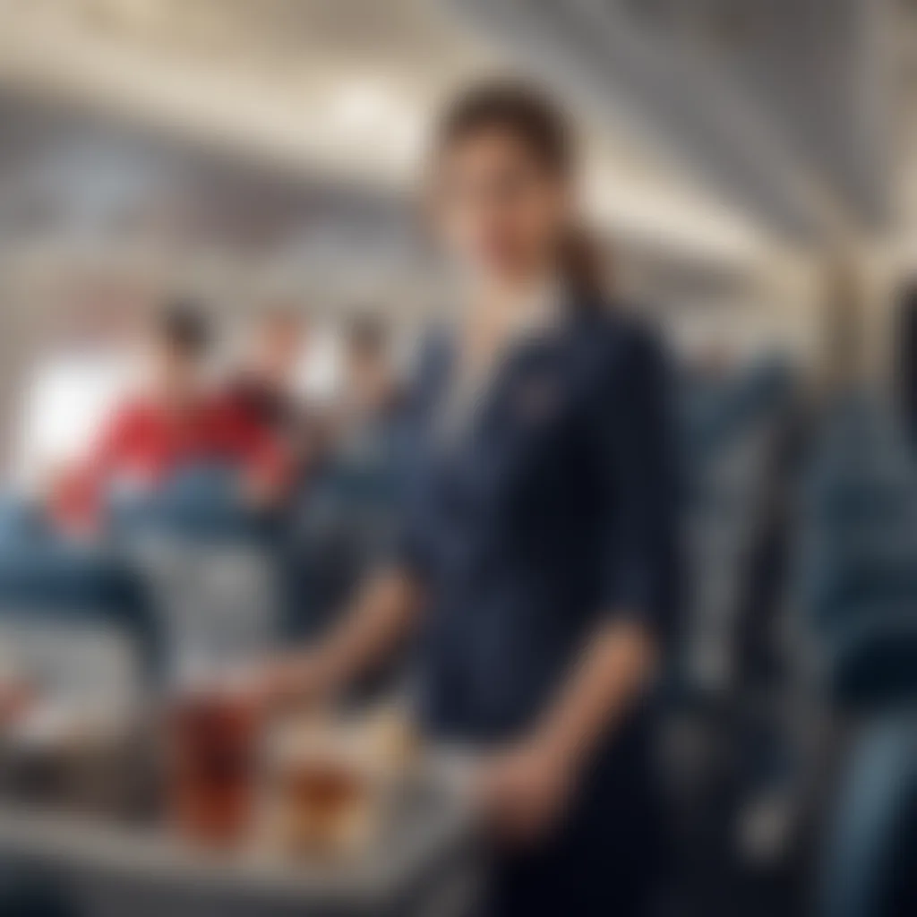 A flight attendant providing alcohol service in the economy class