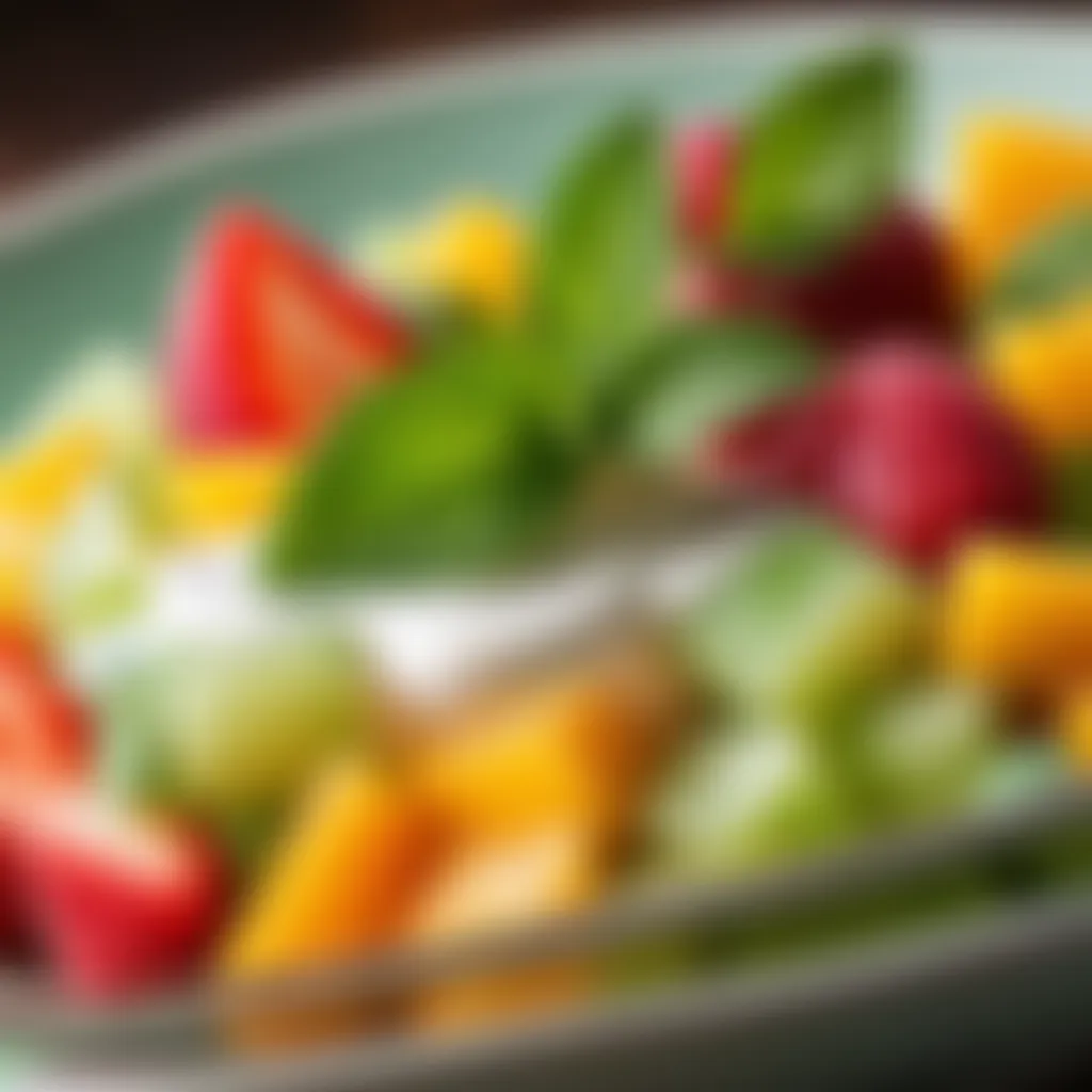Mint Leaf Finishing Touch Garnish of mint leaves on a delectable fruit salad