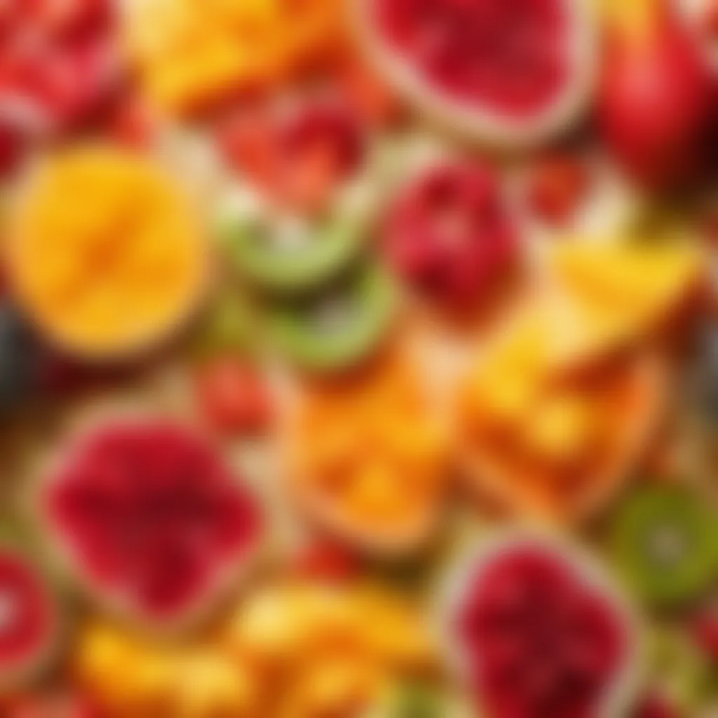 Artistic Tropical Fruit Slicing Freshly sliced tropical fruits arranged artistically