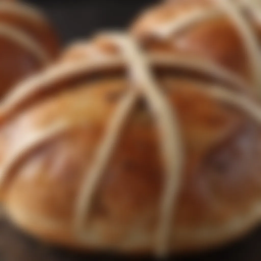 A close-up of the cross on a hot cross bun