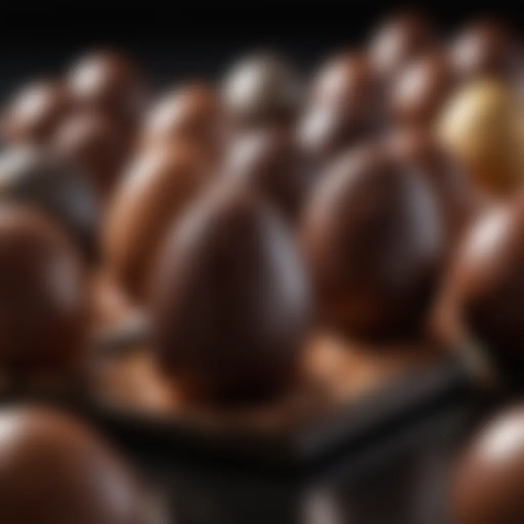 Elegant display of premium dark chocolate Easter eggs