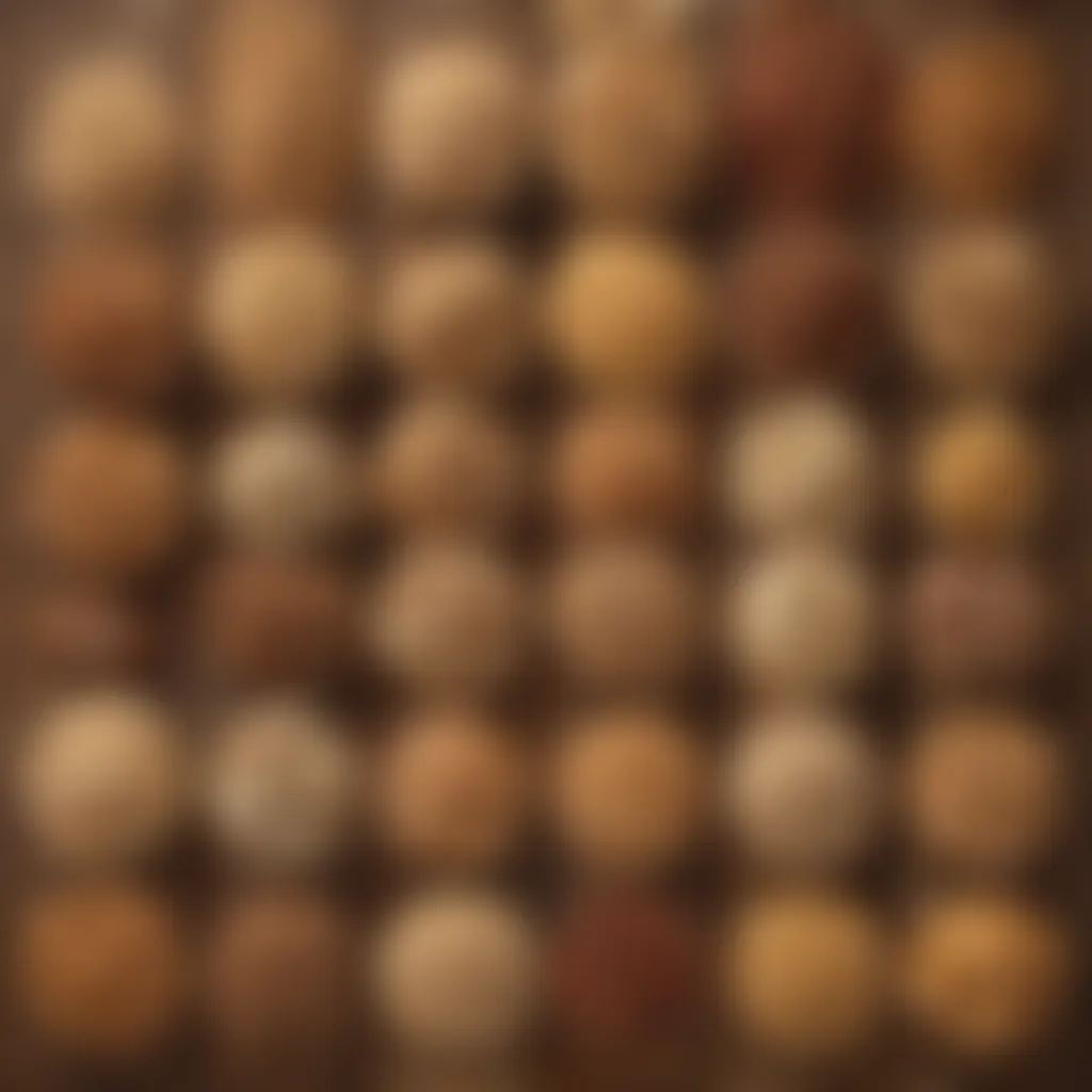 Close-up of a variety of whole grains on a wooden table