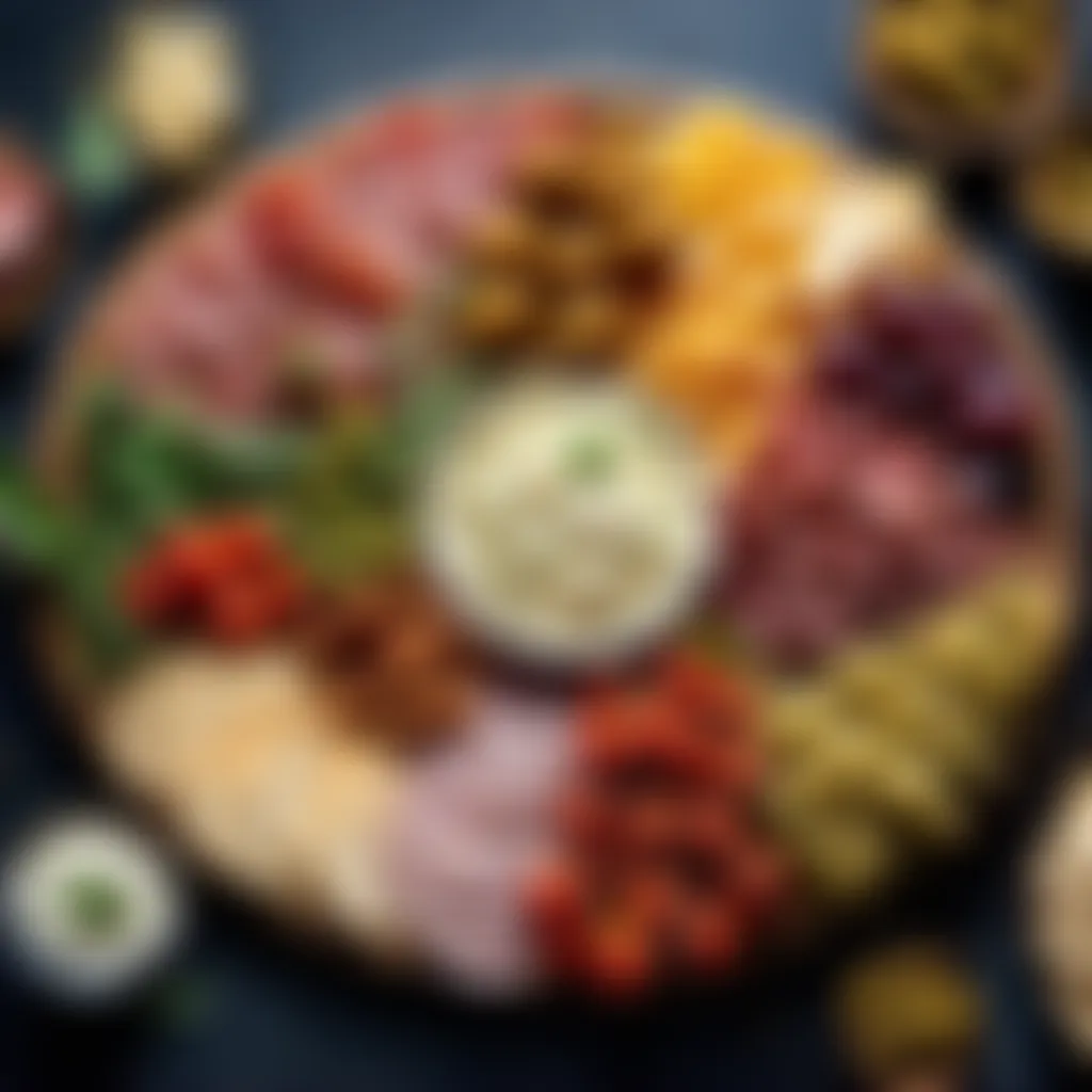 Antipasto platter bursting with vibrant colors and textures