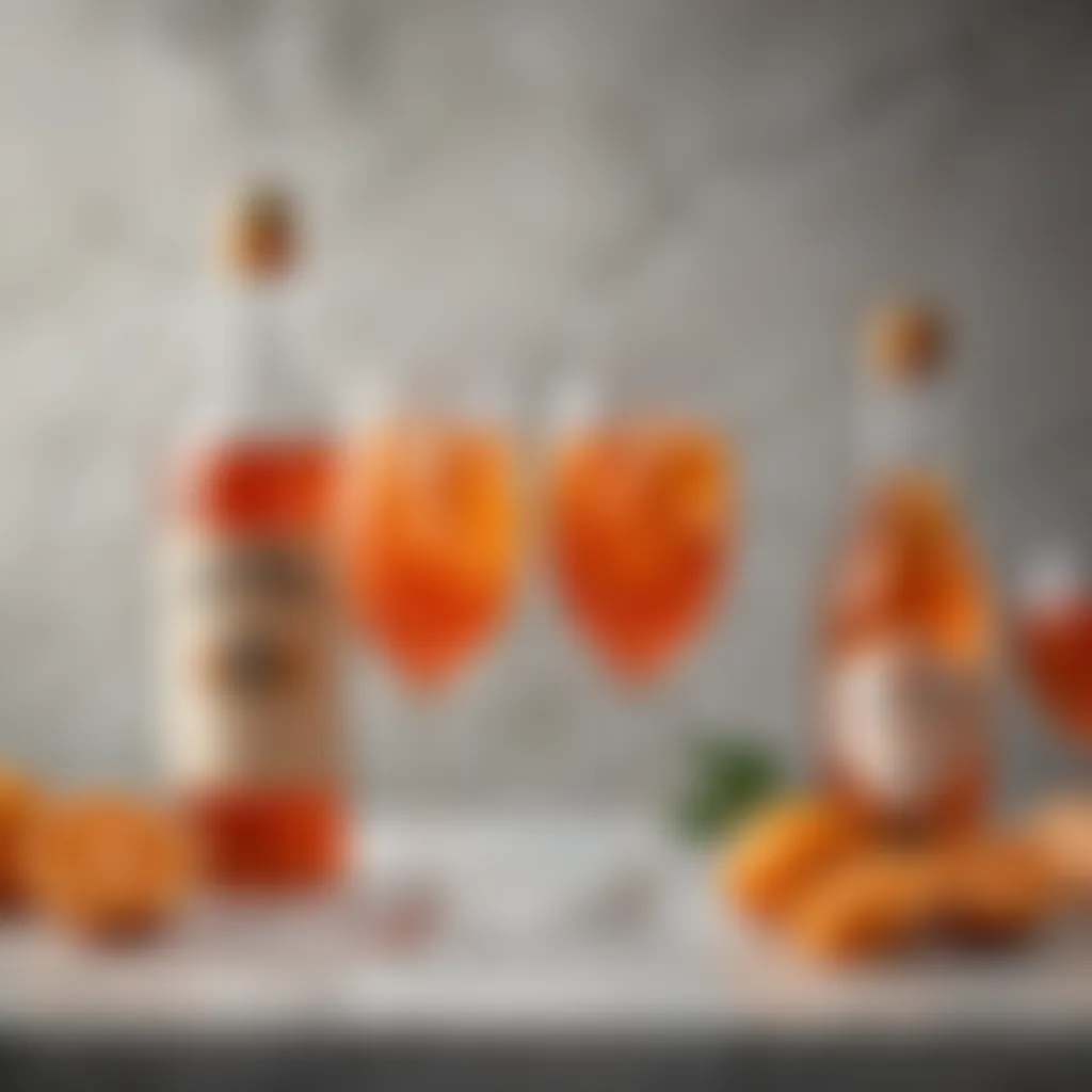 Aperol Spritz and Champagne Ingredients on Marble Countertop