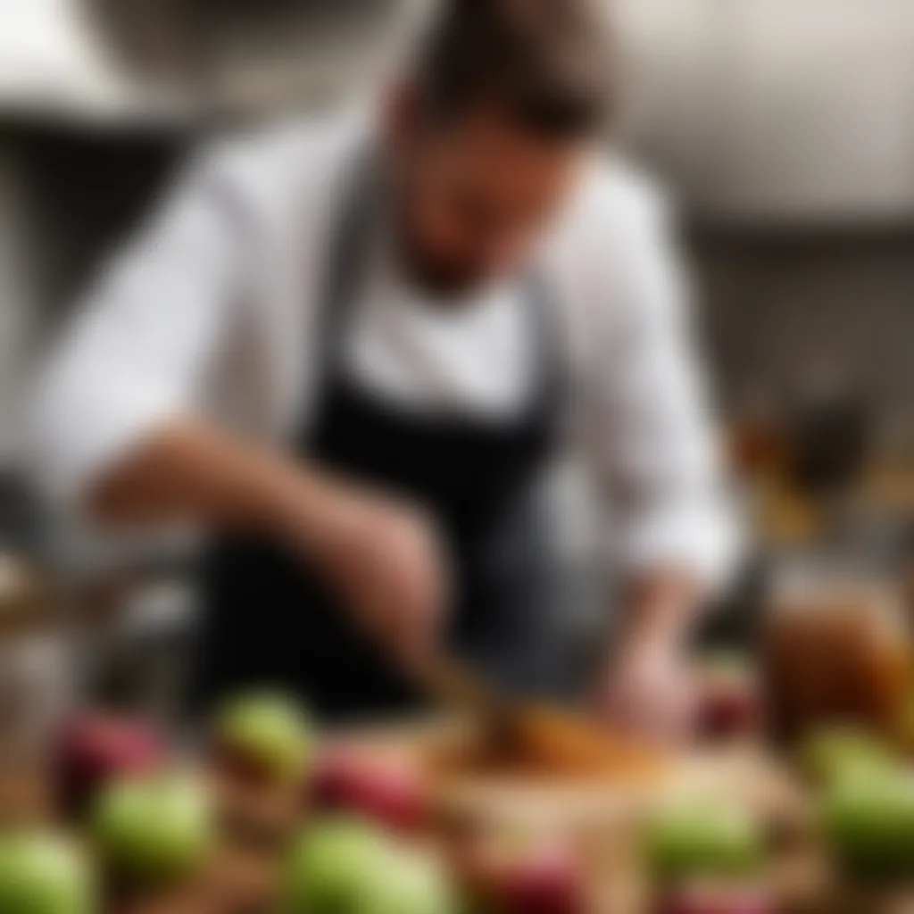 Chef preparing apple chutney in a kitchen