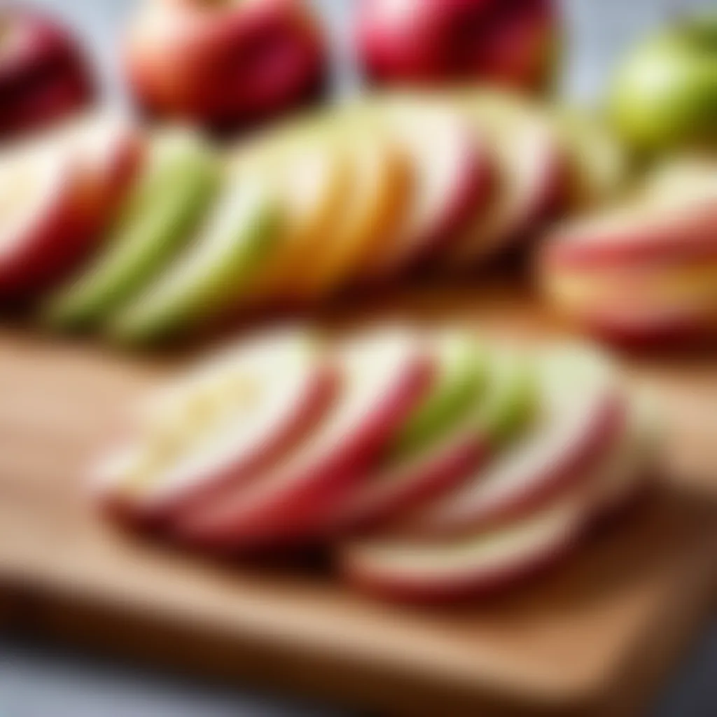 Fresh apple slices on cutting board