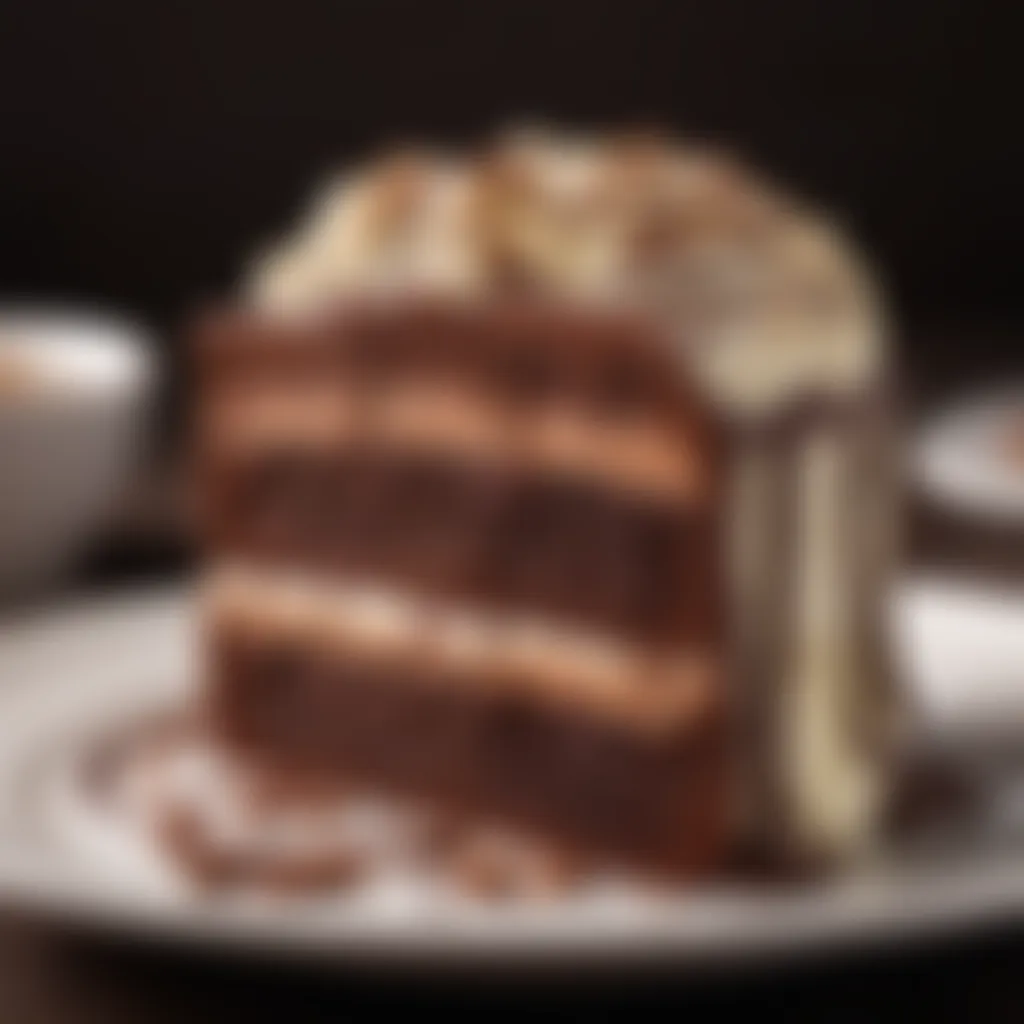 Close-up of creamy chocolate filling in Arnott's chocolate ripple cake