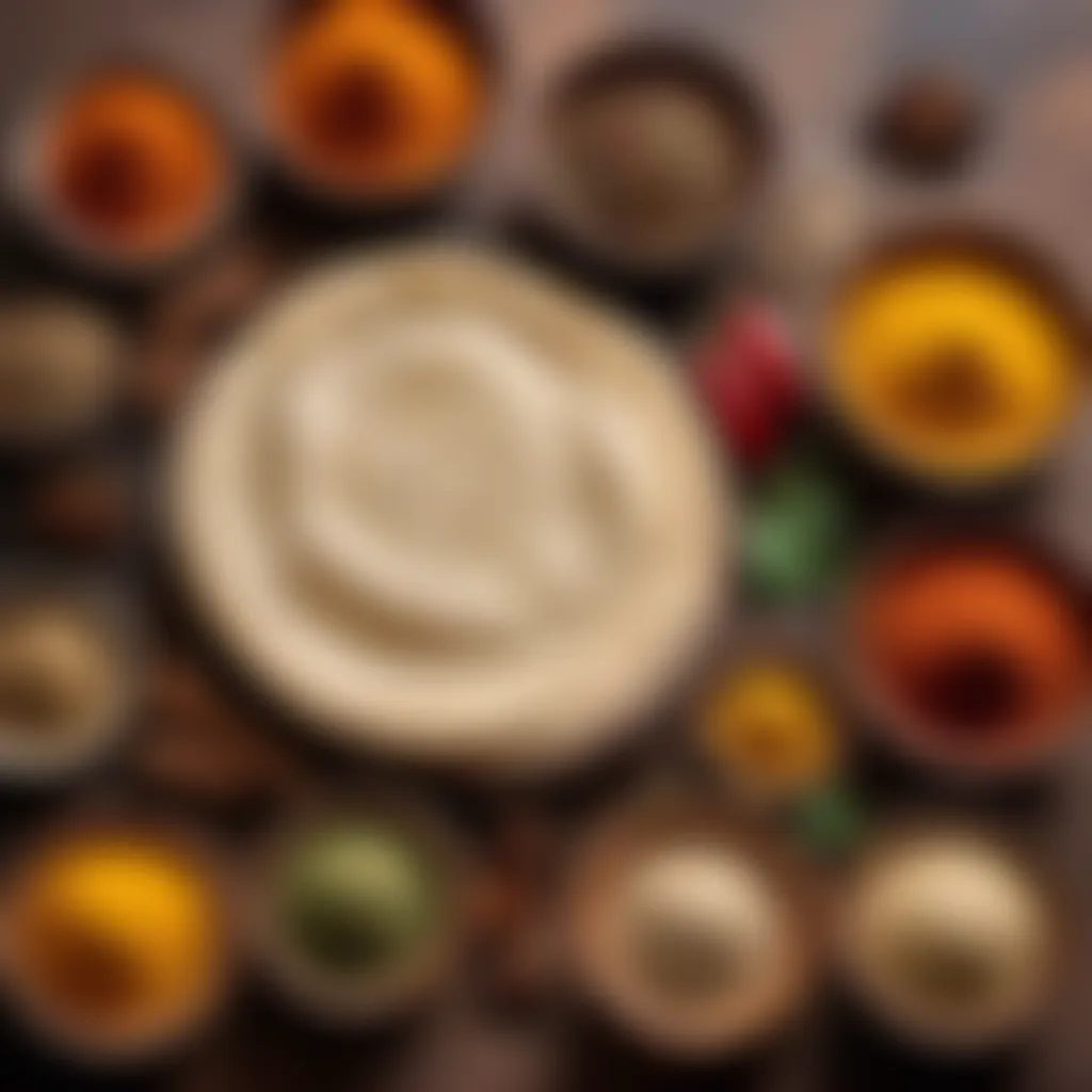 Aromatic spices and flour arranged neatly on a rustic table