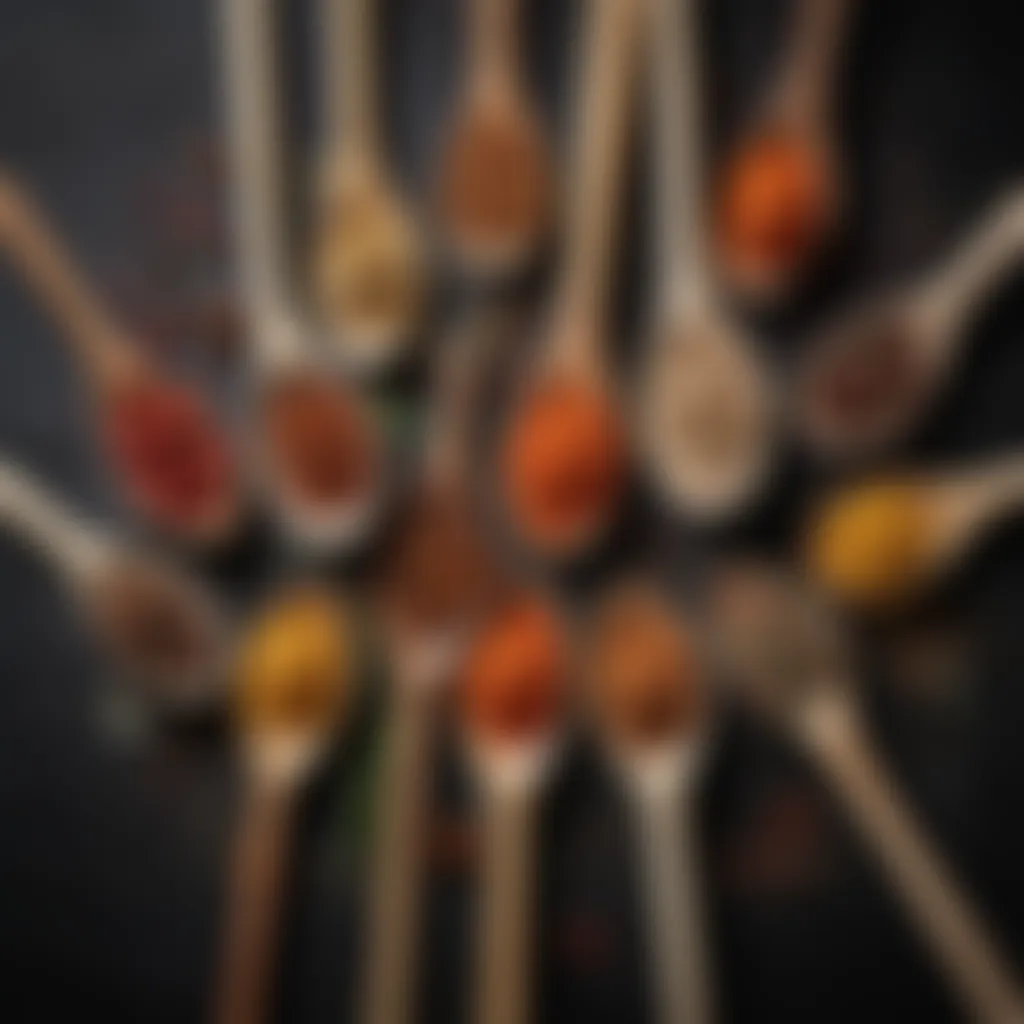 Exquisite Aromatic Spices Selection Aromatic Spices in Wooden Spoons