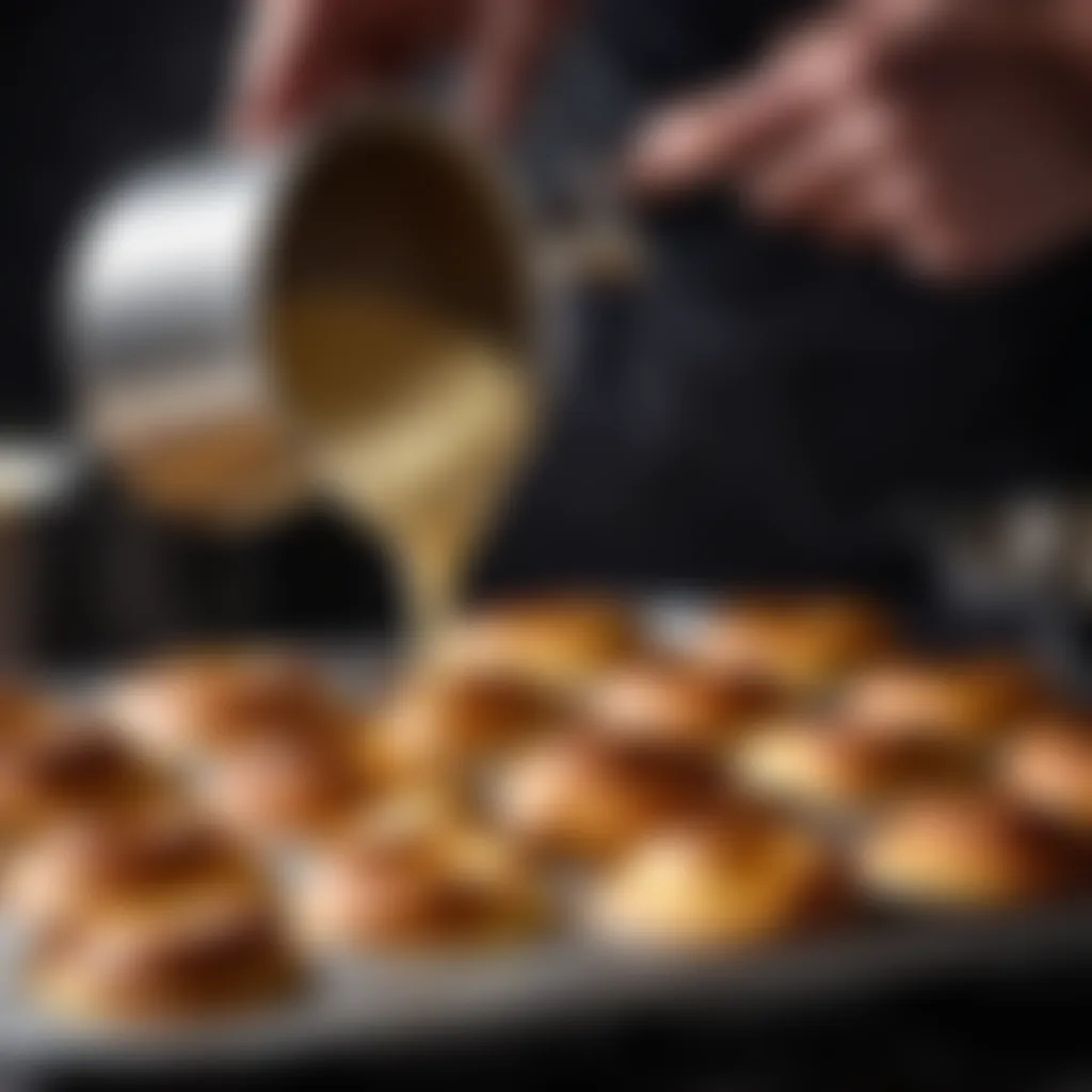 Yorkshire pudding batter being poured into a baking pan