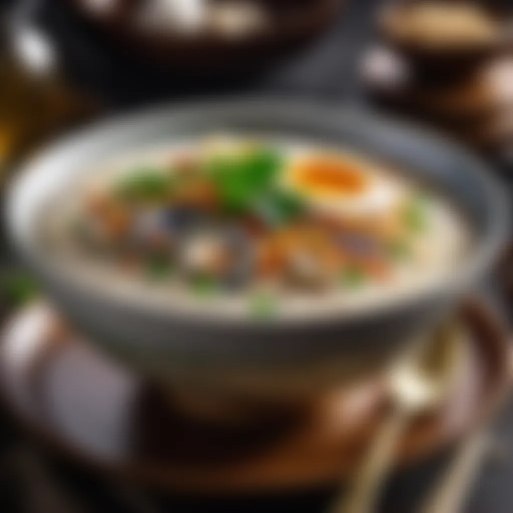 Artful abalone porridge presentation