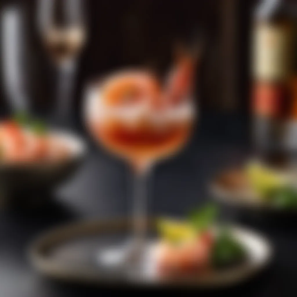Elegant Shrimp Cocktail Presentation Artfully Arranged Cocktail Glass with Shrimp and Sauce
