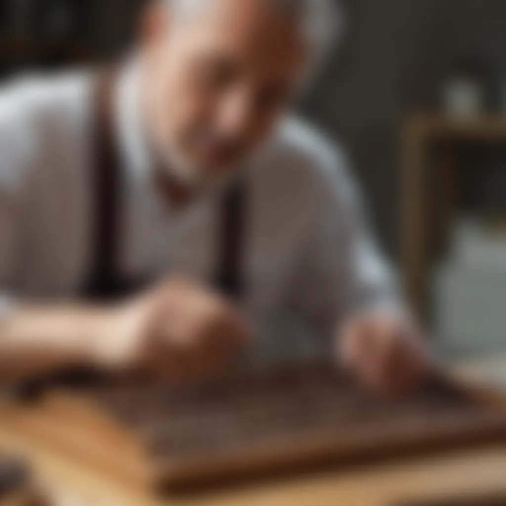 Artisan assembling intricate frame of an abacus