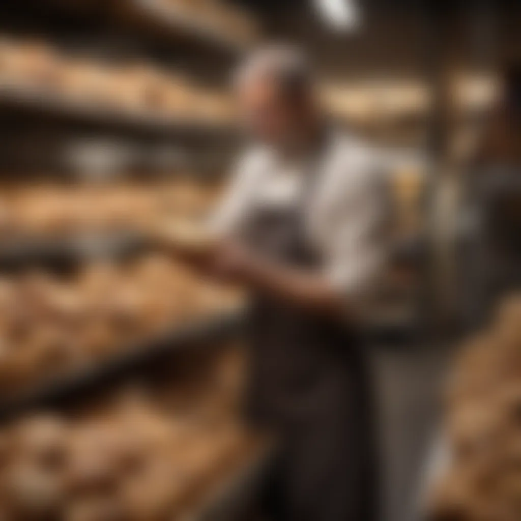 An artisan baker selecting premium wheat for bread production