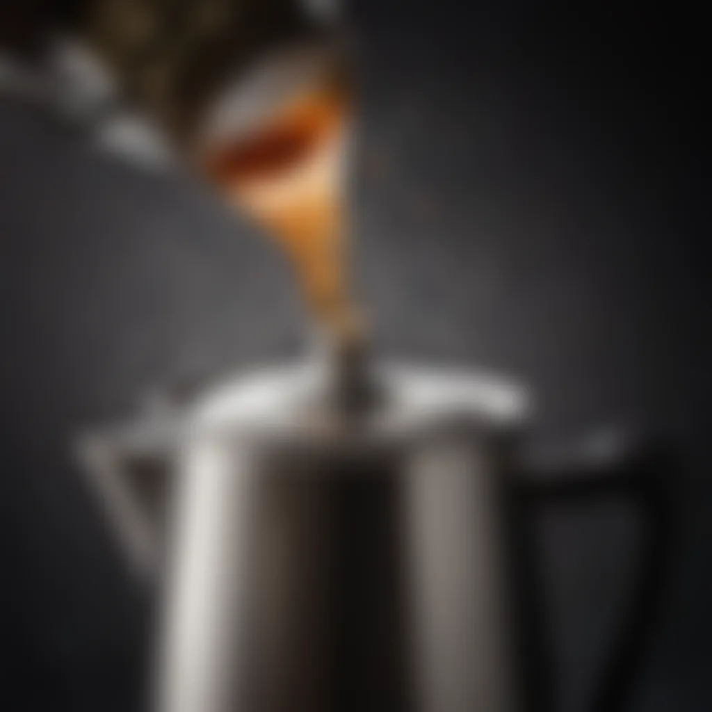 Artistic close-up of brewing coffee in a percolator