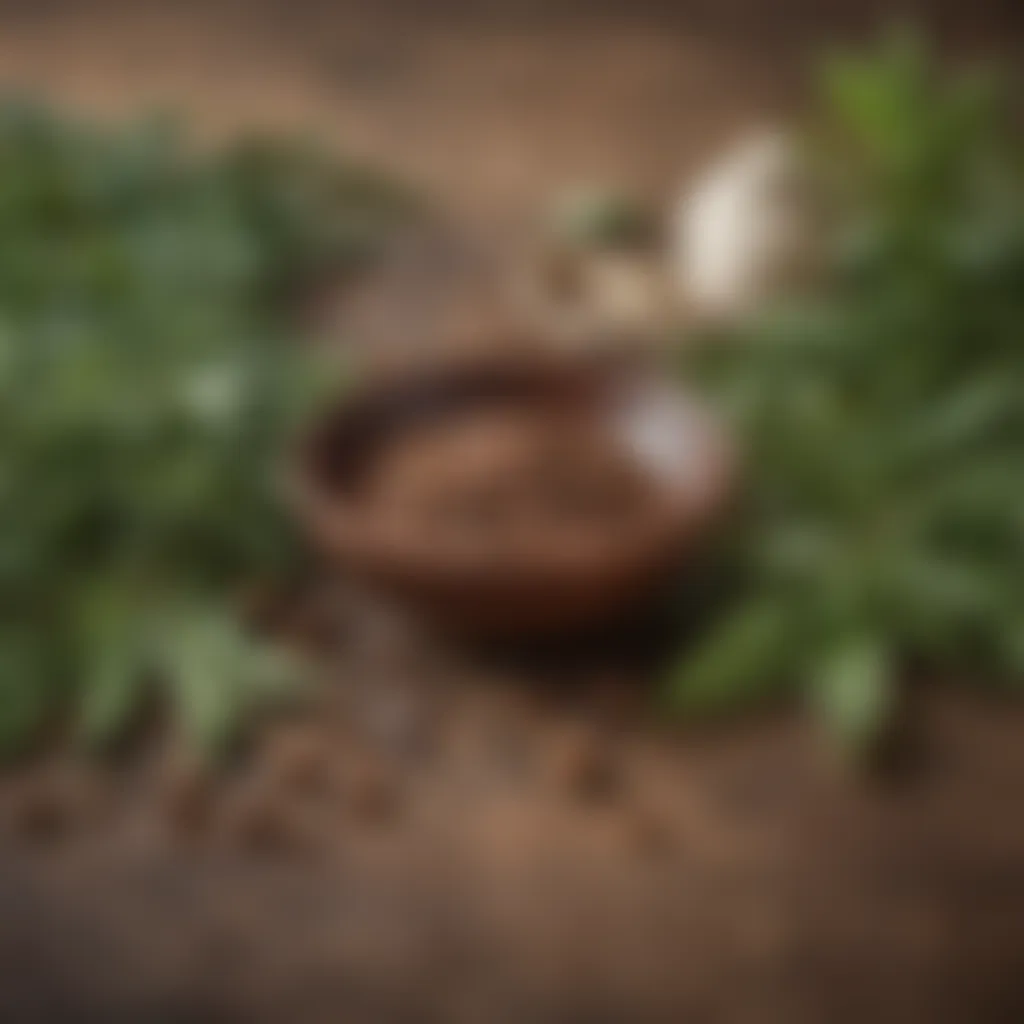 Artistic close-up of chai leaves and whole cardamom pods