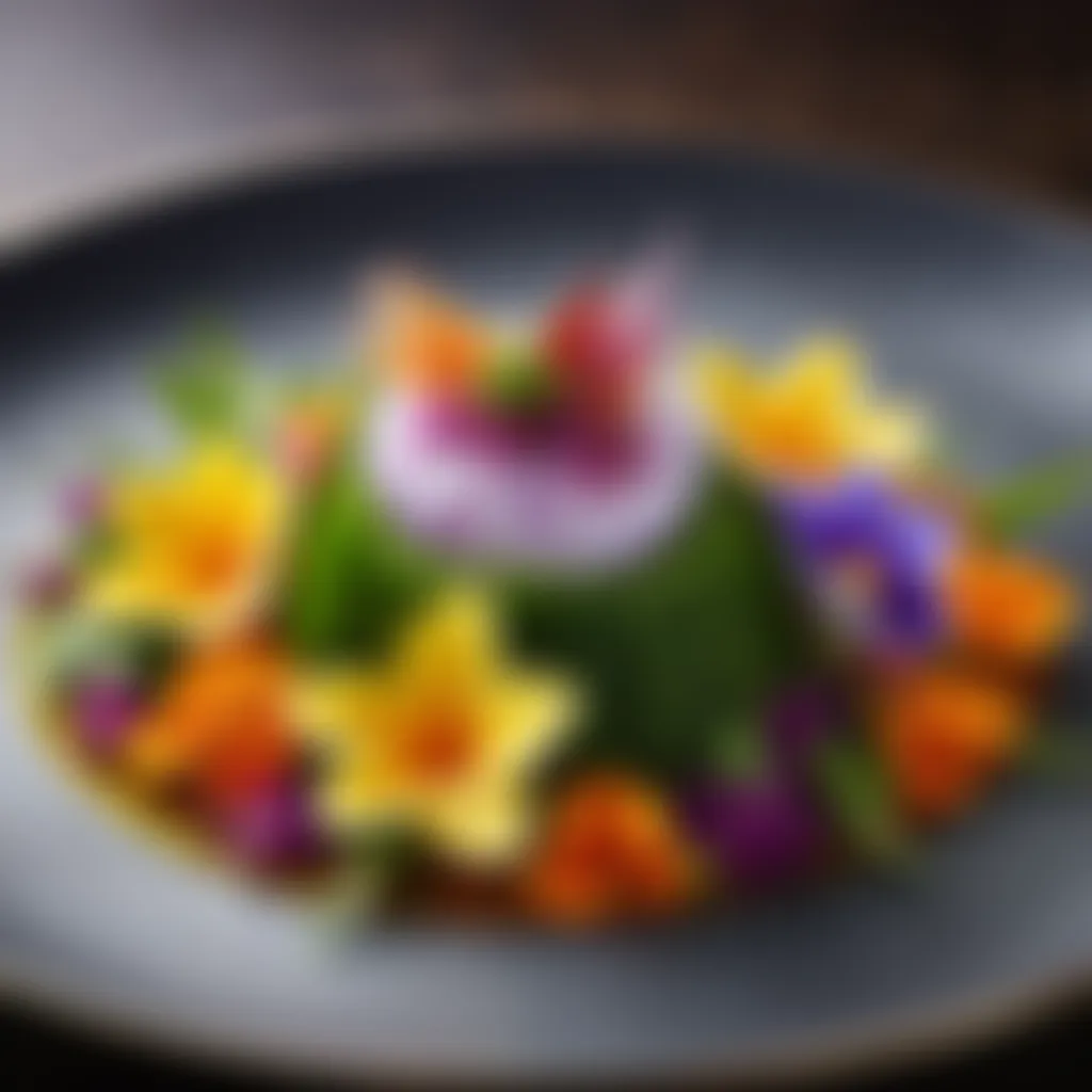 Artistic presentation of Sayur Asem garnished with edible flowers