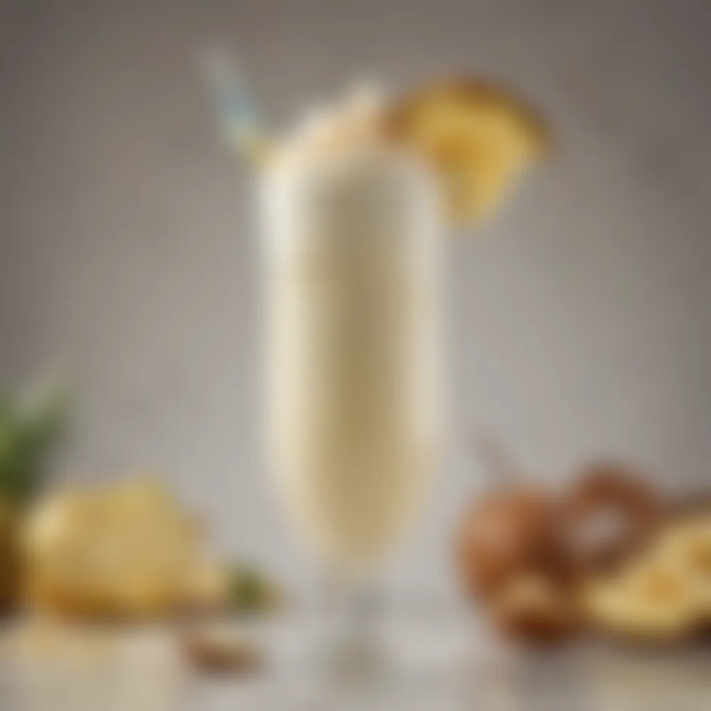 Artistic swirls of creamy pina colada milkshake in a glass