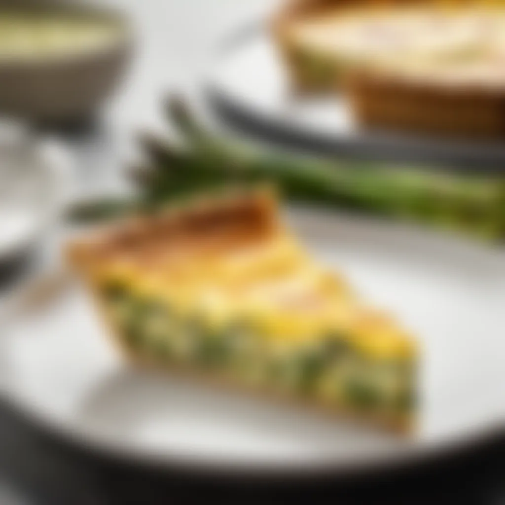 Finished asparagus quiche on a plate