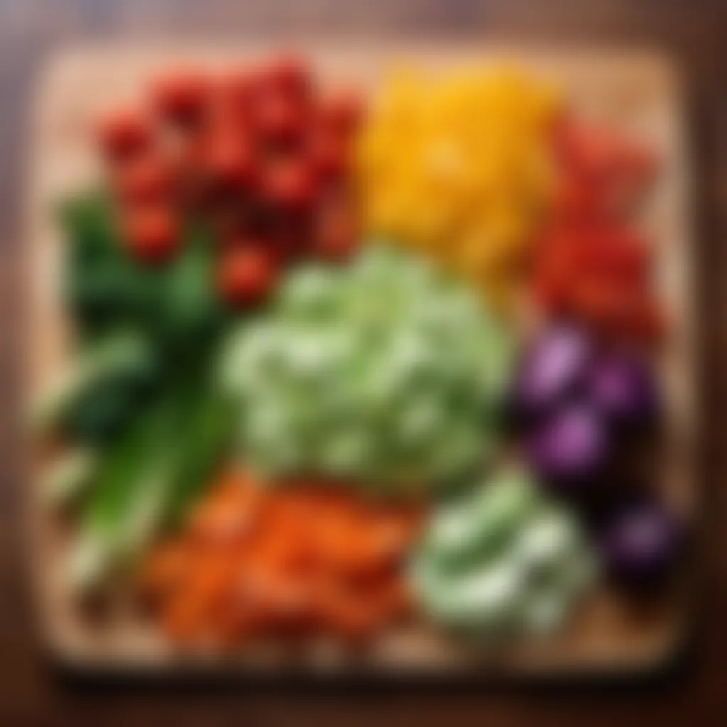 Assorted sliced vegetables on a cutting board