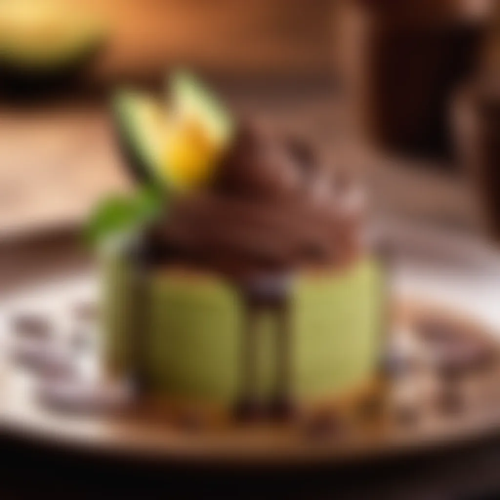 Artistic depiction of a luscious avocado chocolate mousse dessert