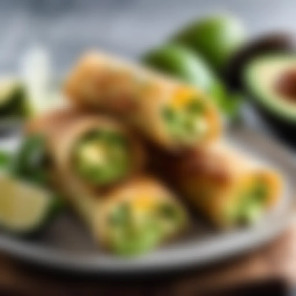 Avocado Egg Rolls with Lime Wedges