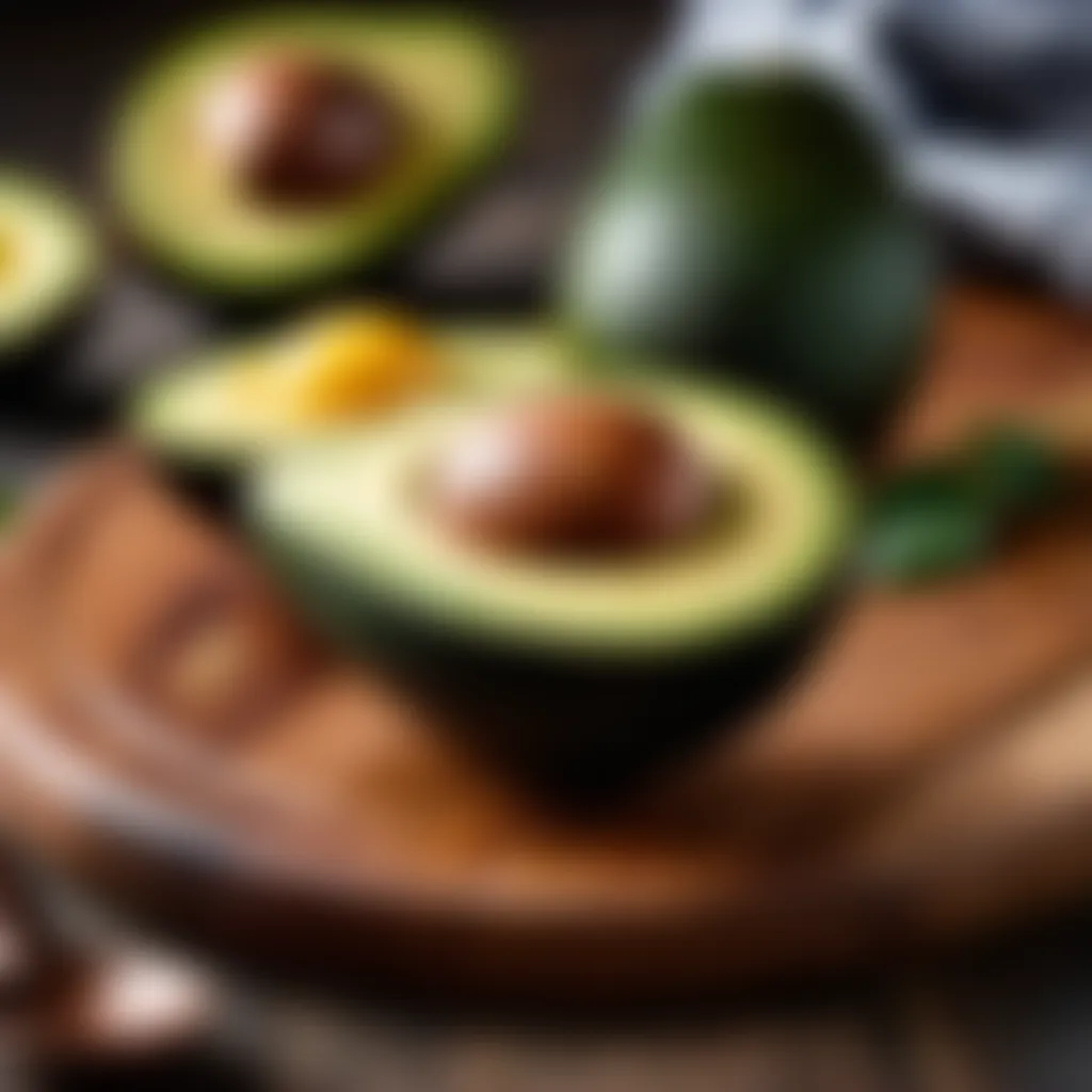 Sliced ripe avocado on a wooden cutting board