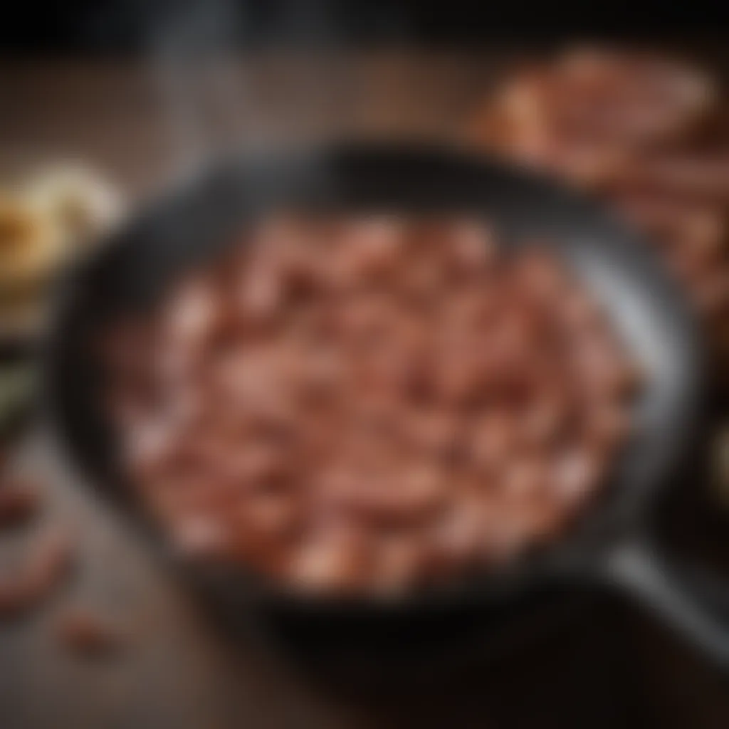 Aromatic bacon sizzling in a skillet