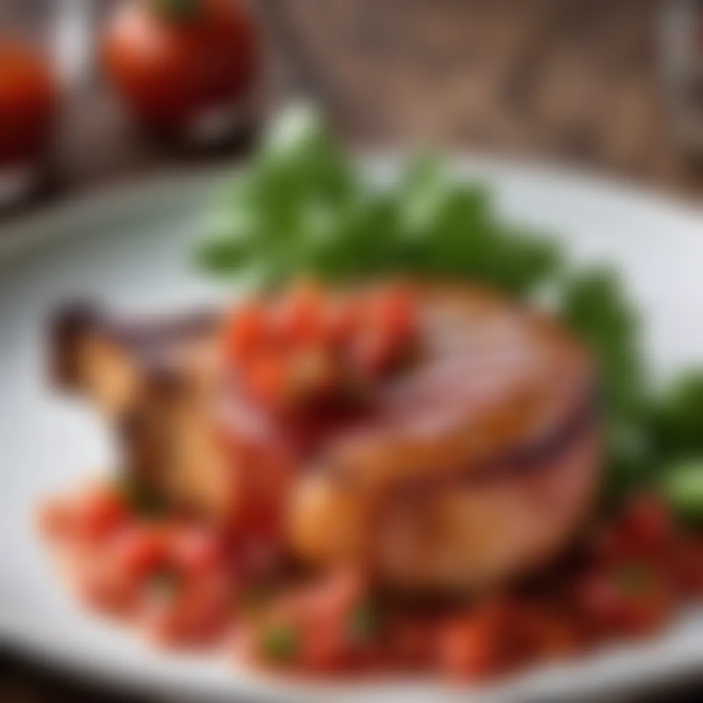 Deliciously glazed pork chop with salsa sauce