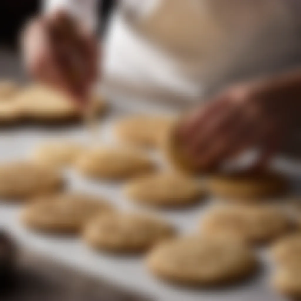 Delicate cookie dough being shaped into intricate designs