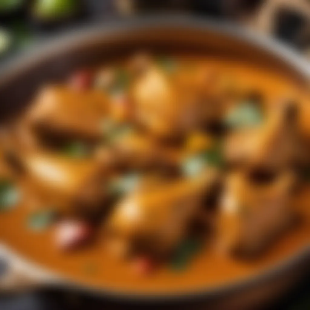 Sizzling Bangladeshi chicken curry in a copper pot