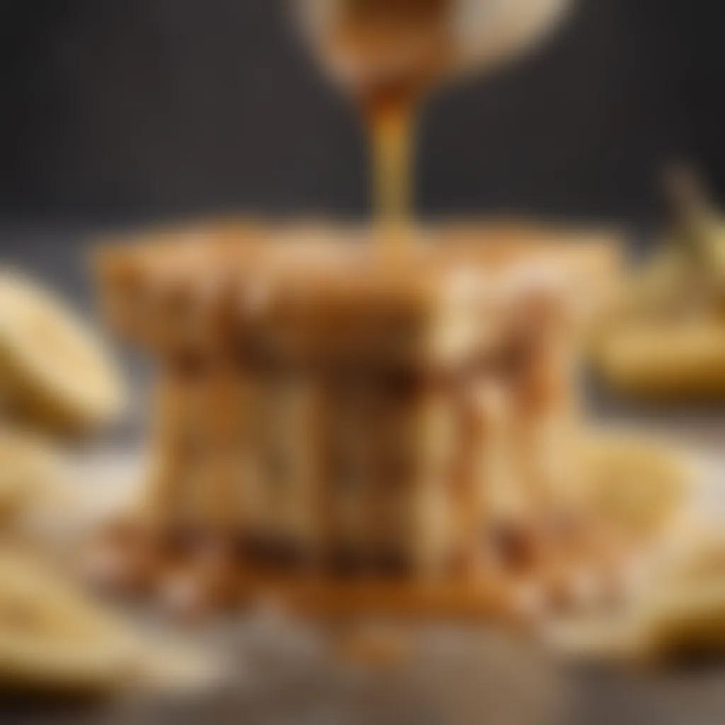 Smooth and creamy toffee sauce being poured over banana slices