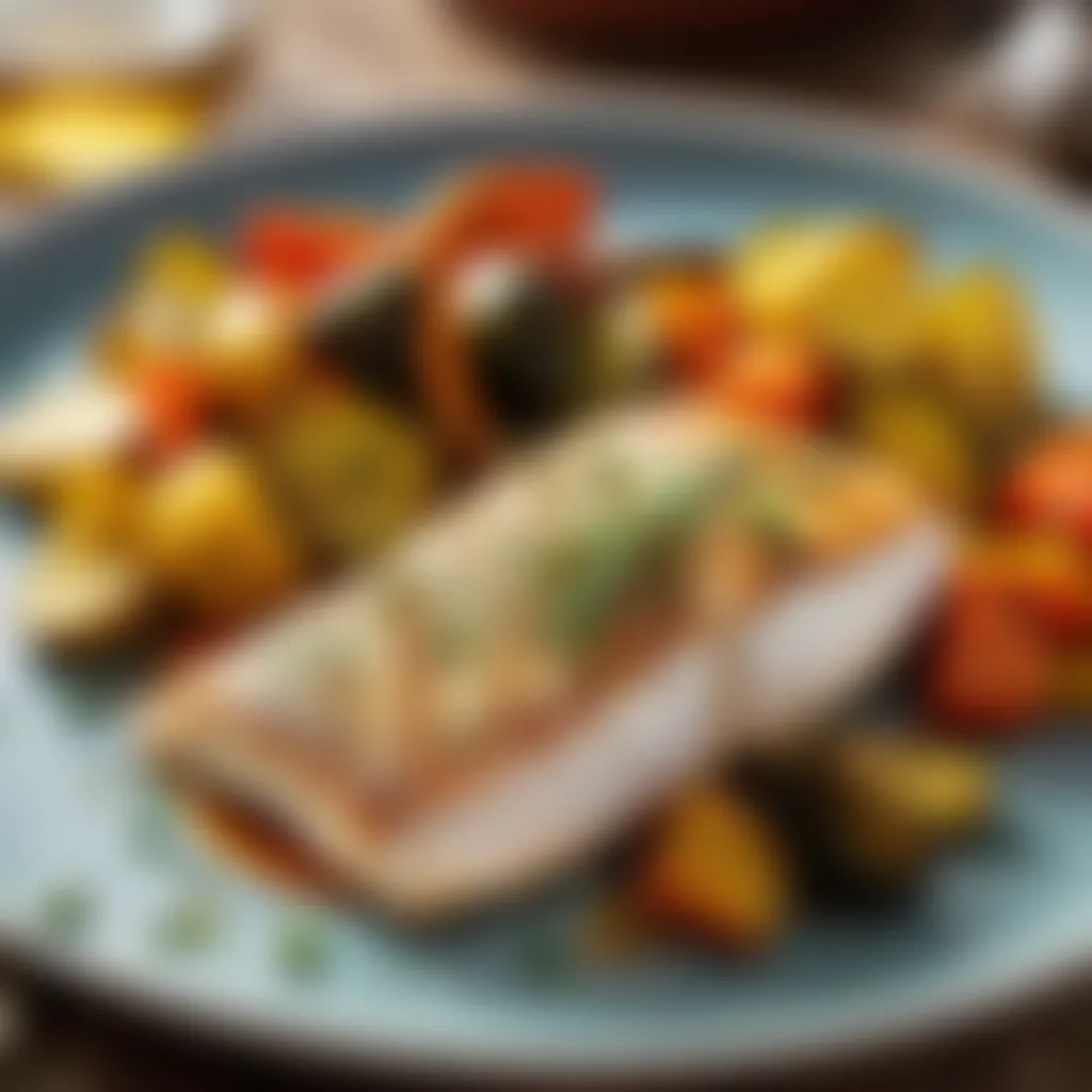 Basa fillets with roasted vegetables