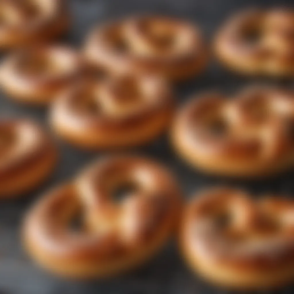 Freshly baked Bavarian-style pretzels cooling on wire rack