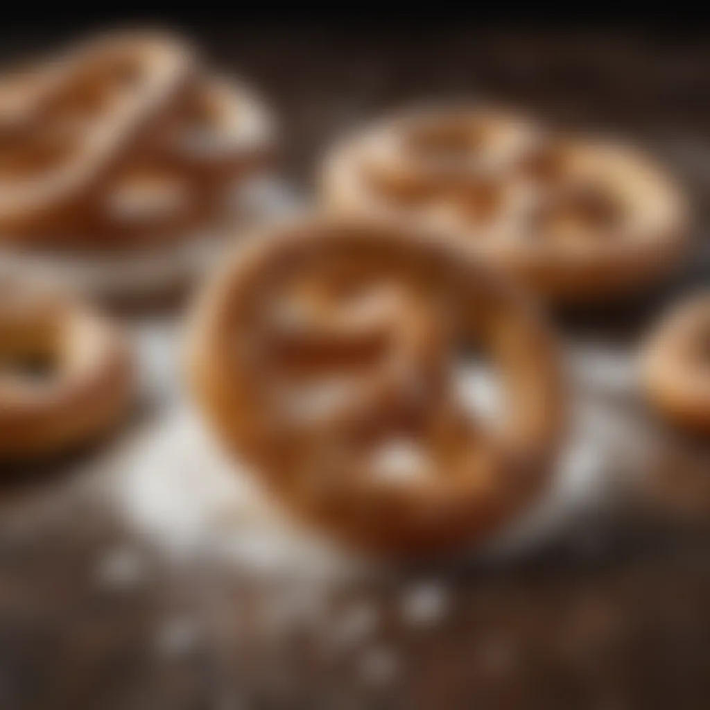 Sprinkling salt on golden brown pretzels