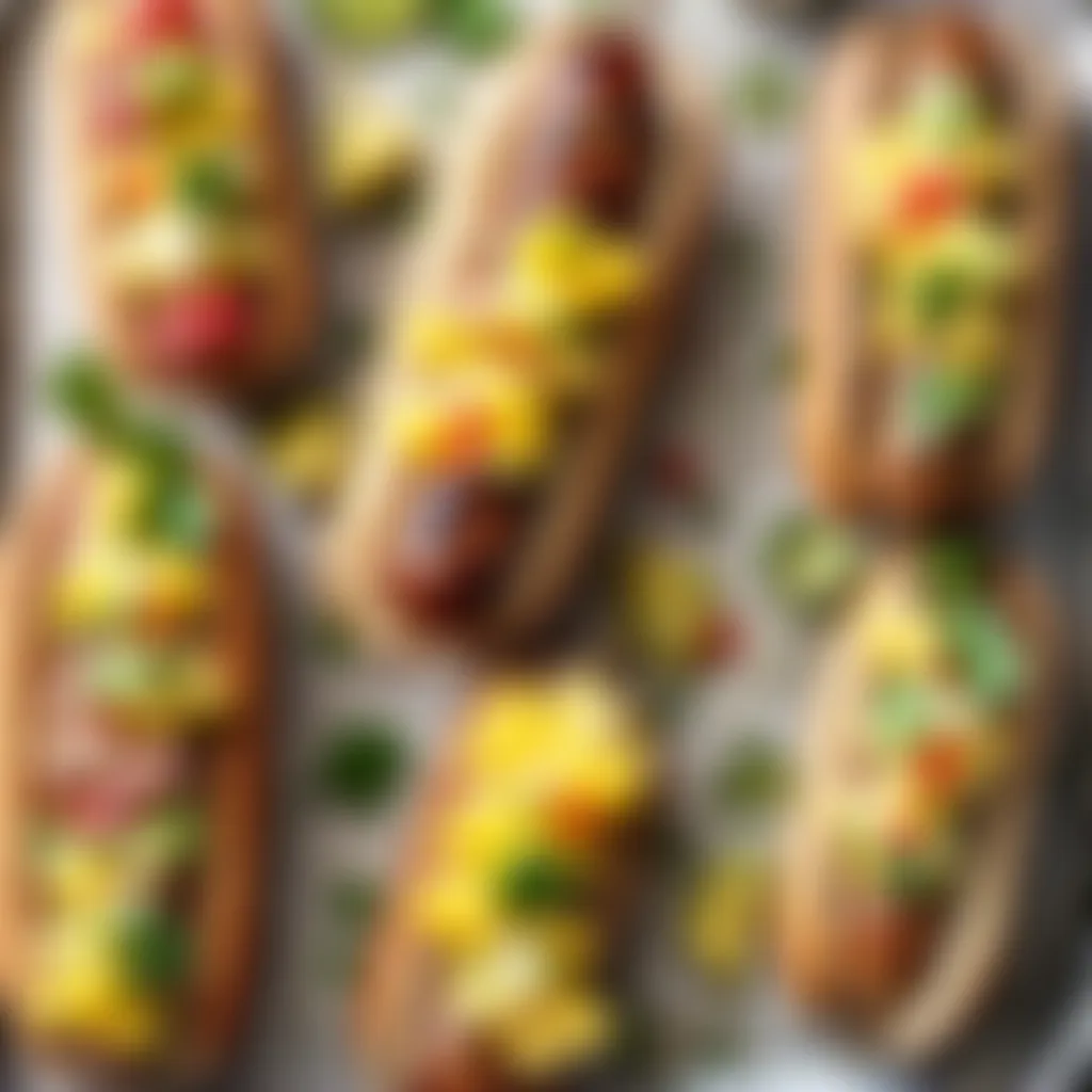 Beer Brats with Tropical Pineapple Salsa and Jalapeno Drizzle