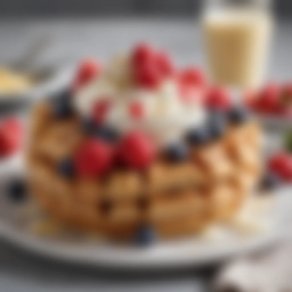 Fresh berries and cream atop a waffle