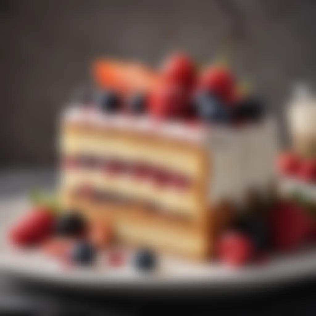 Scrumptious slice of cake topped with fresh berries