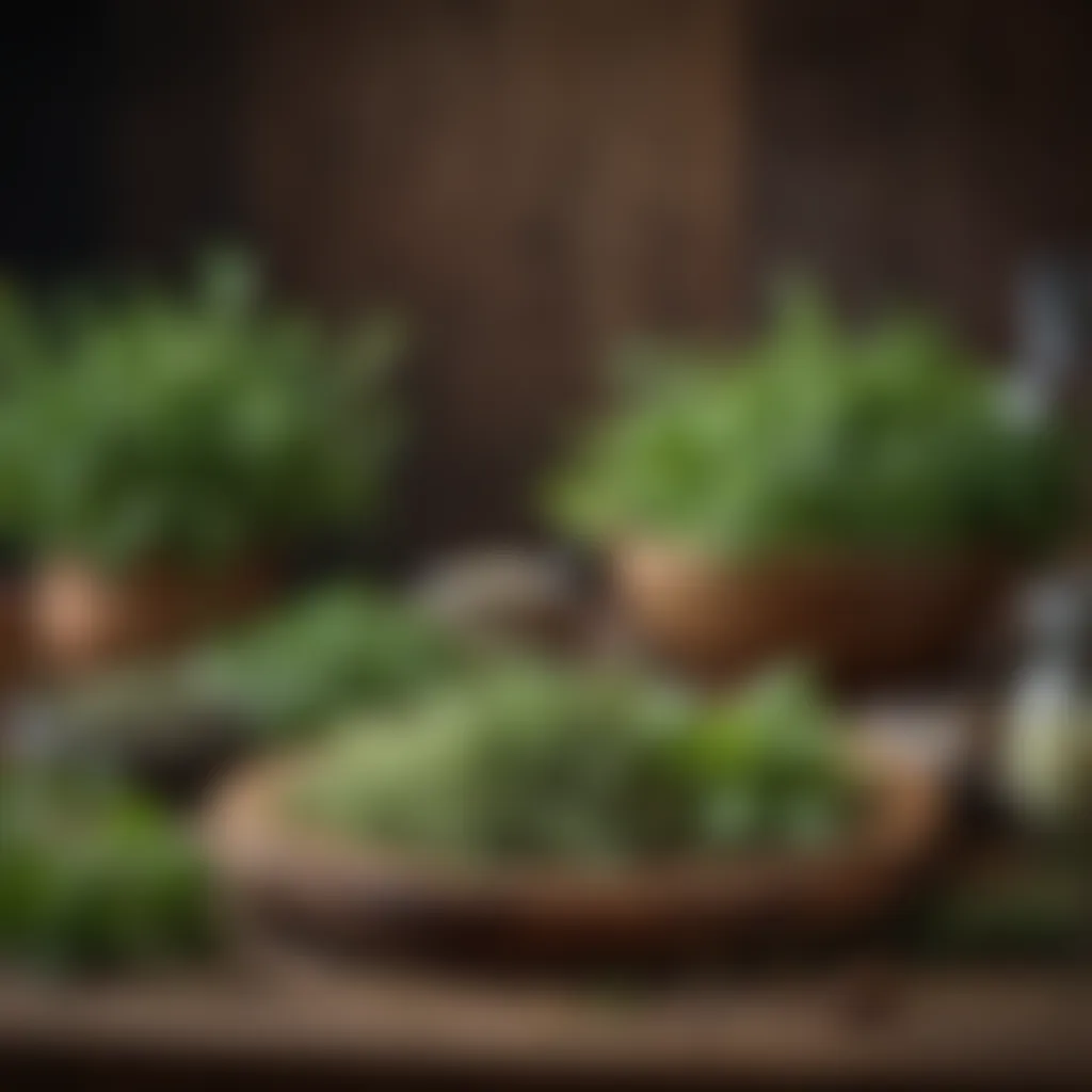 Fresh Herbs and Ingredients on Rustic Wooden Table