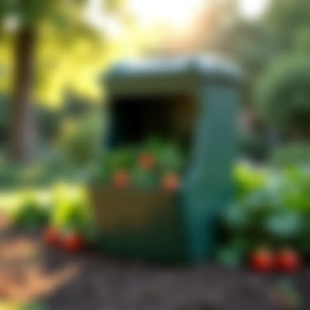 User-friendly composting machine in a garden setting