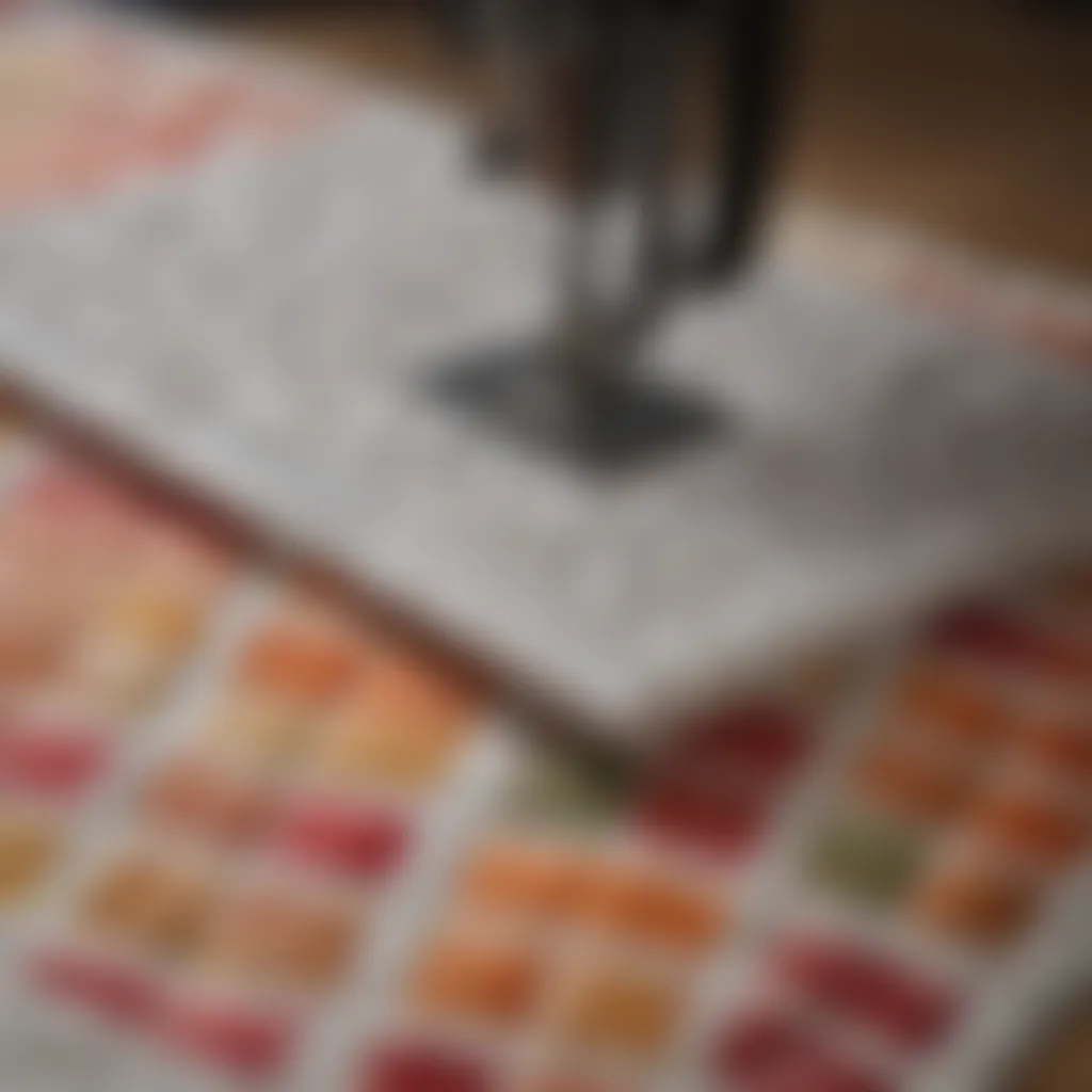 A close-up of a quilt being pressed on a specialized ironing board