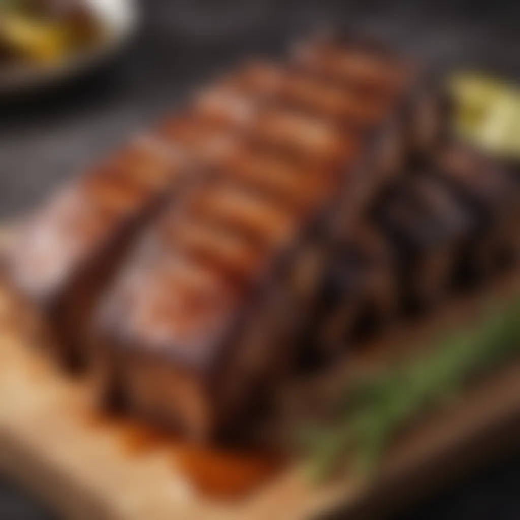 Close-up of succulent grilled ribs showcasing a caramelized glaze