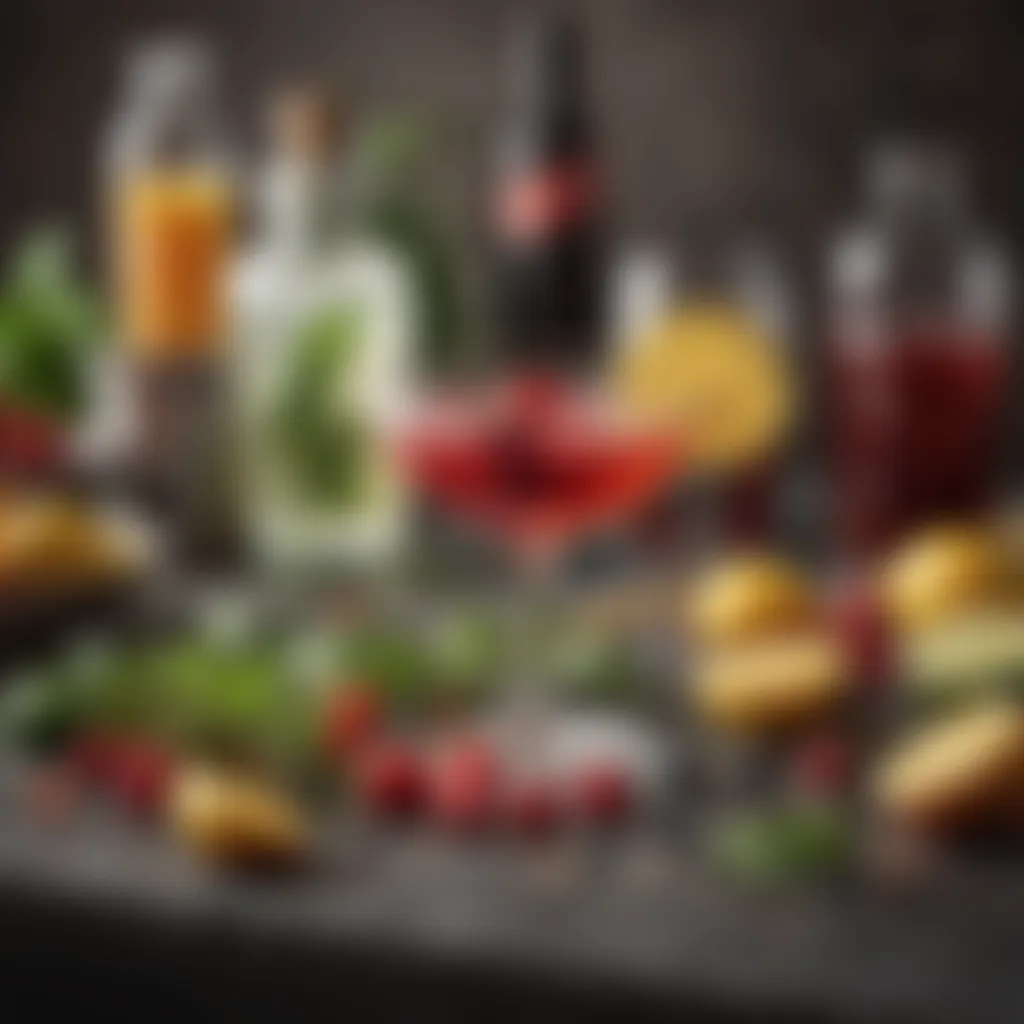 A close-up of fresh ingredients spread out, showcasing the essence of cocktail crafting.